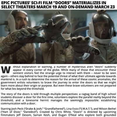 EPIC PICTURES’ SCI-FI FILM “DOORS” MATERIALIZES IN SELECT THEATERS MARCH 19 AND ON-DEMAND MARCH 23